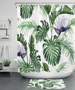 Modern and Trendy Green Leaf Monstera Flower Shower Curtain for Bathroom Decor