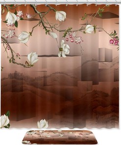 Modern and Water-Repellent Magnolia Paintings Shower Curtain - Adds a Touch of Elegance to Your Contemporary Bathroom
