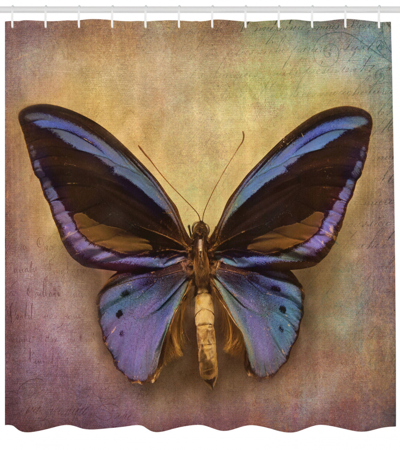 Monarch Butterfly Print Shower Curtain Set - Vintage And Rustic Bathroom Decor - Image 2
