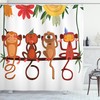 Monkey Animals Sitting on Tree Branch Print Shower Curtain for Kids' Bathroom 