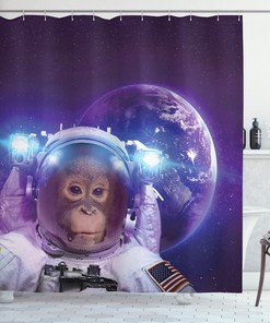 Monkey Astronaut Outer Space Shower Curtain for Bathroom 