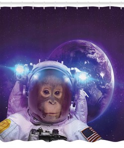 Monkey Astronaut Outer Space Shower Curtain for Bathroom