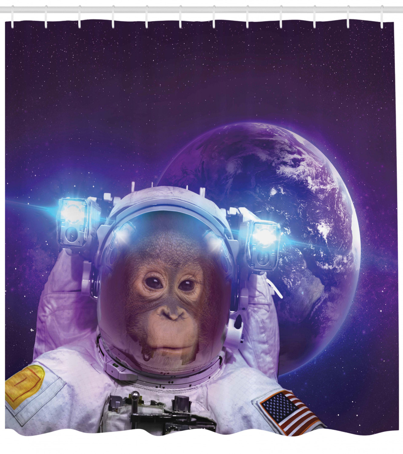Monkey Astronaut Outer Space Shower Curtain for Bathroom