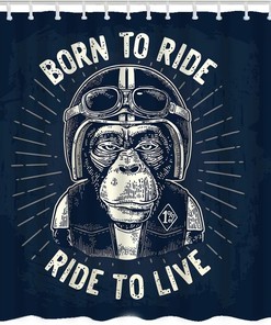 Monkey Biker Quote Born to Ride Ride to Live Unique Shower Curtain Home Decorative