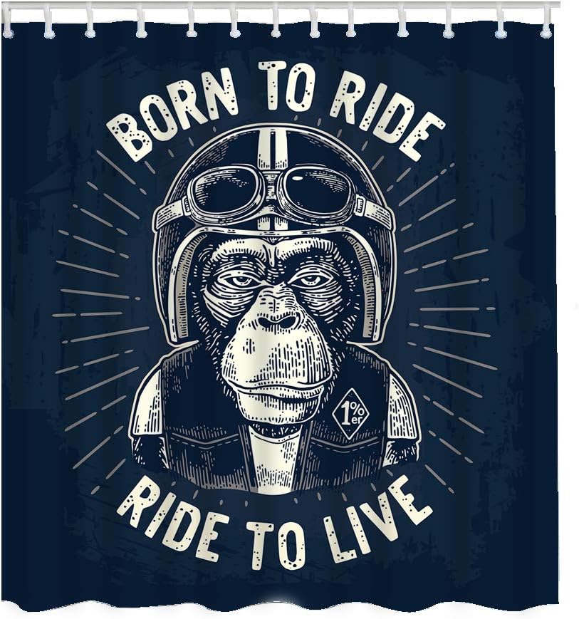 Monkey Biker Quote Born to Ride Ride to Live Unique Shower Curtain Home Decorative