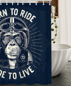 Monkey Biker Quote Born to Ride Ride to Live Unique Shower Curtain Home Decorative
