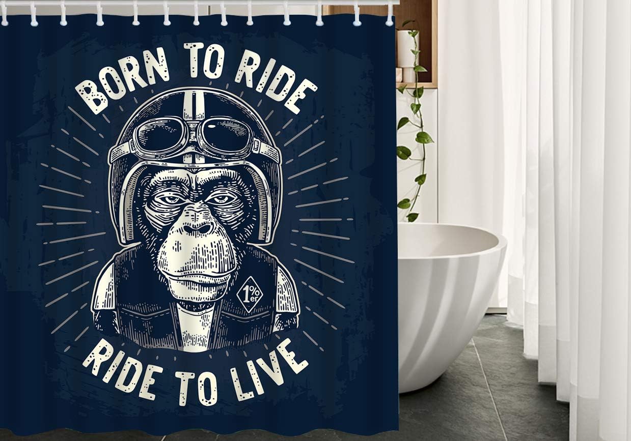 Monkey Biker Quote Born to Ride Ride to Live Unique Shower Curtain Home Decorative