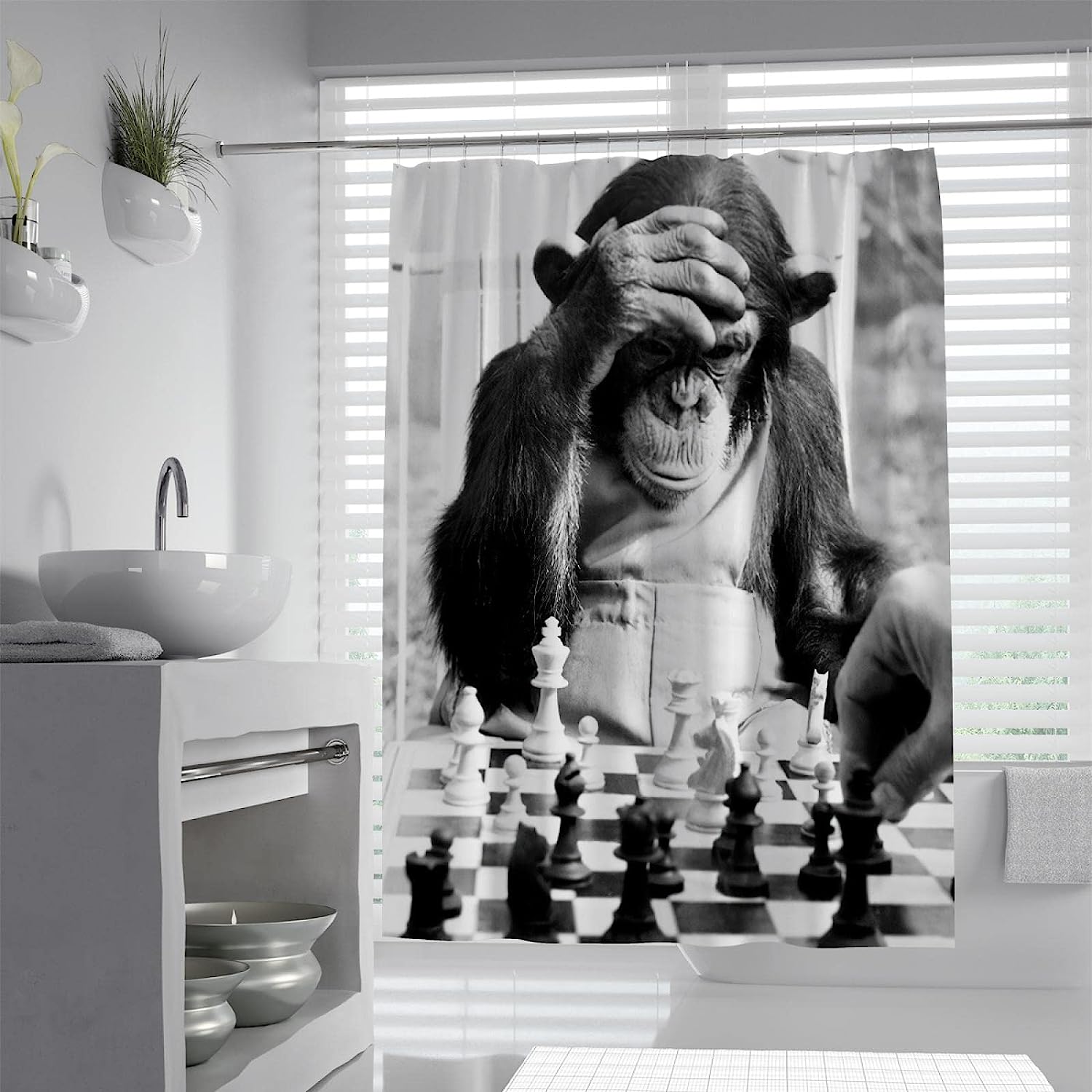 Monkey Chess Print Shower Curtain - A Fun And Artistic Twist On A Classic Game