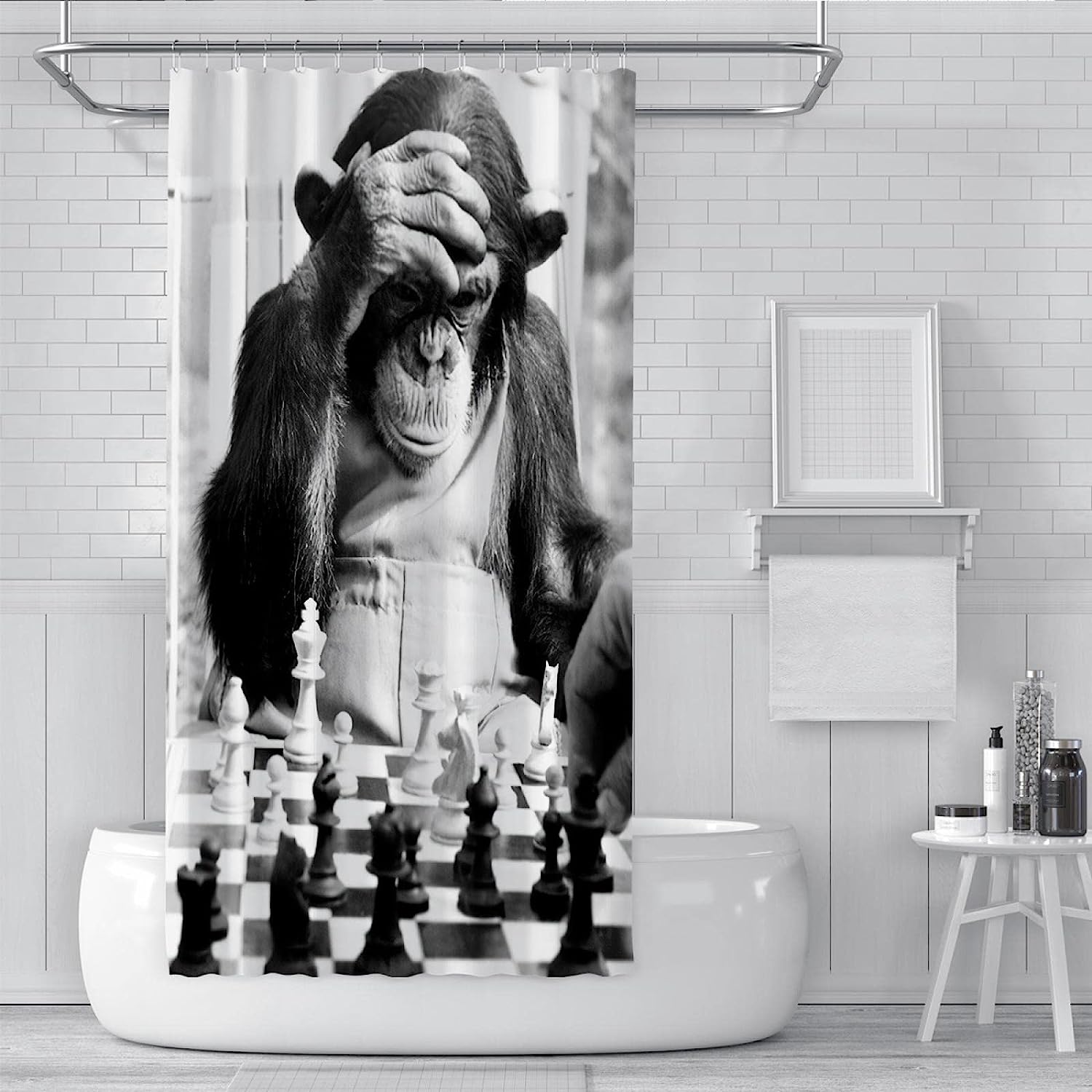 Monkey Chess Print Shower Curtain - A Fun And Artistic Twist On A Classic Game