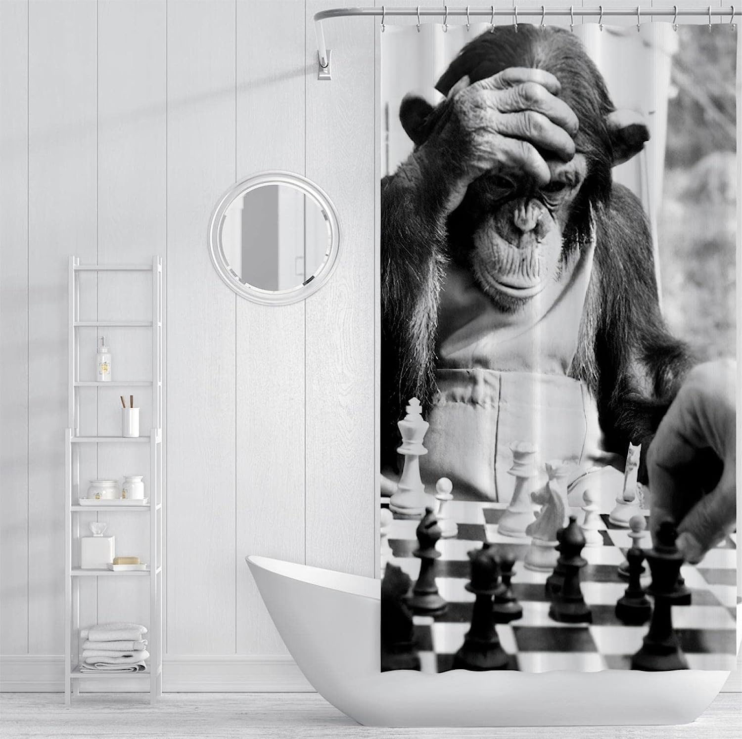 Monkey Chess Print Shower Curtain - A Fun And Artistic Twist On A Classic Game