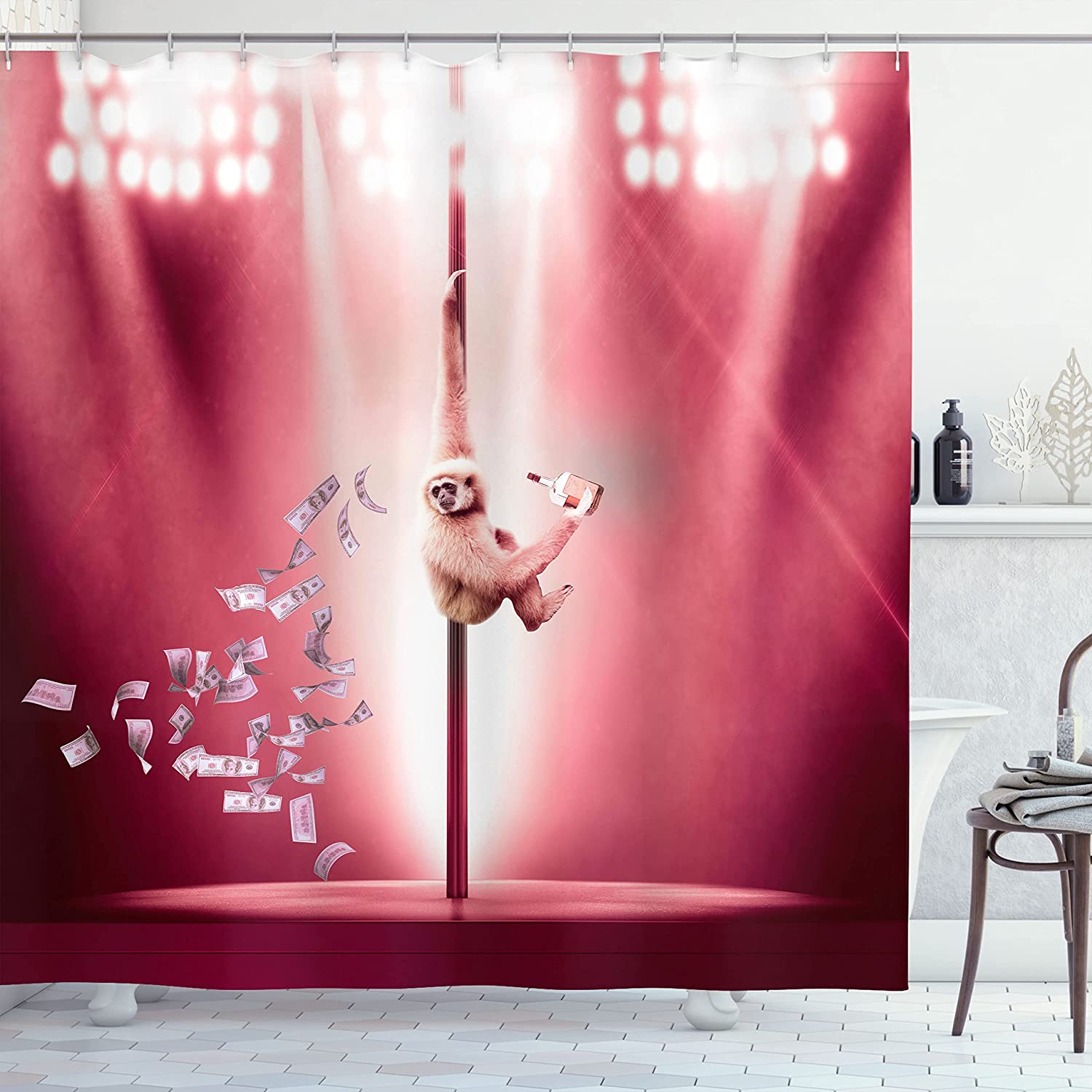 Monkey On A Pole Whiskey Pastel Colored Composition Whimsical Motif Shower Curtain