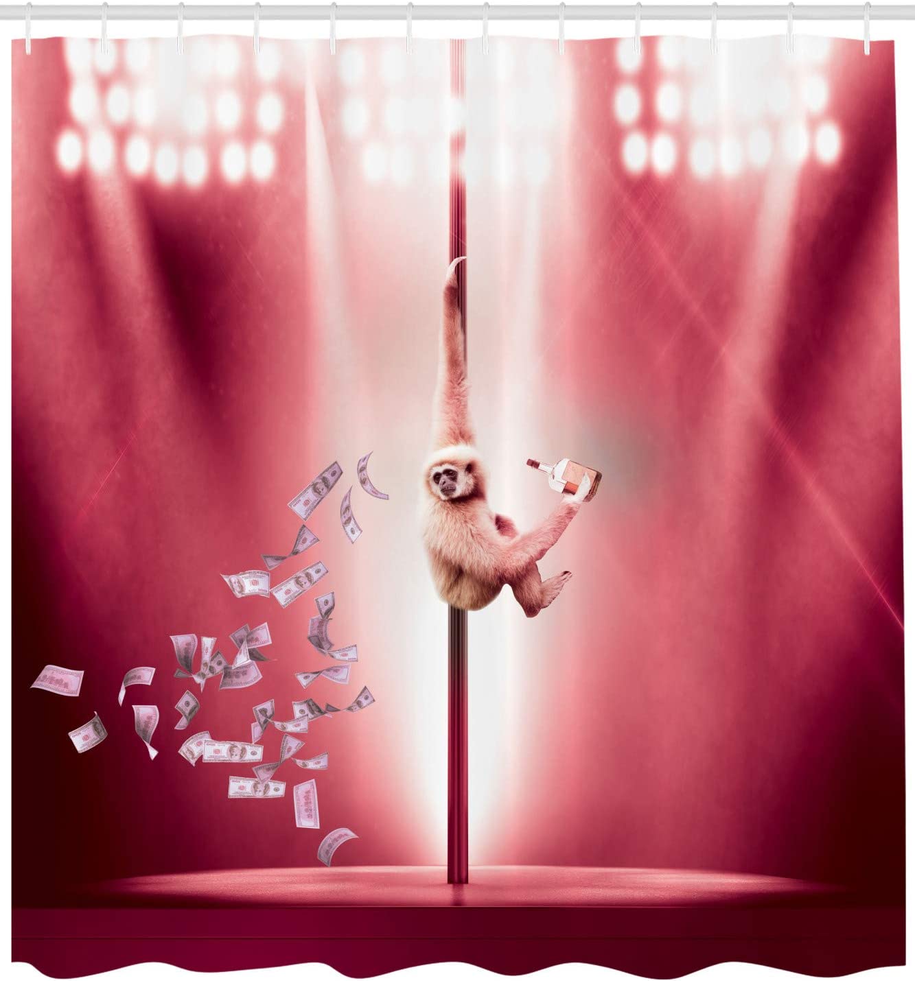 Monkey On A Pole Whiskey Pastel Colored Composition Whimsical Motif Shower Curtain - Image 2