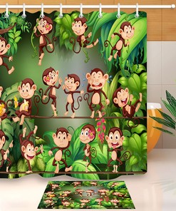 Monkey Playing in Jungle Shower Curtain - Waterproof Fabric Bathroom Decor