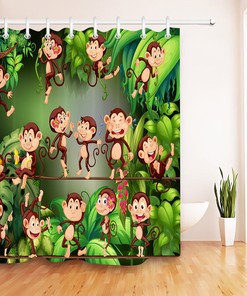 Monkey Playing in Jungle Shower Curtain - Waterproof Fabric Bathroom Decor