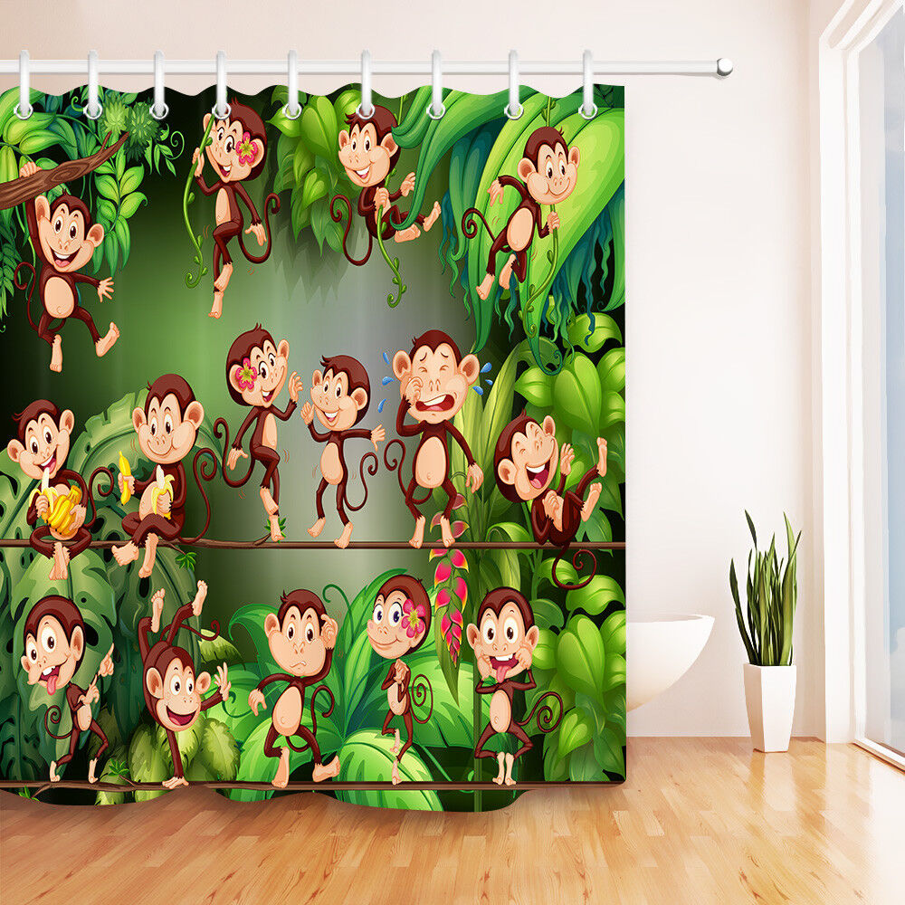 Monkey Playing in Jungle Shower Curtain - Waterproof Fabric Bathroom Decor