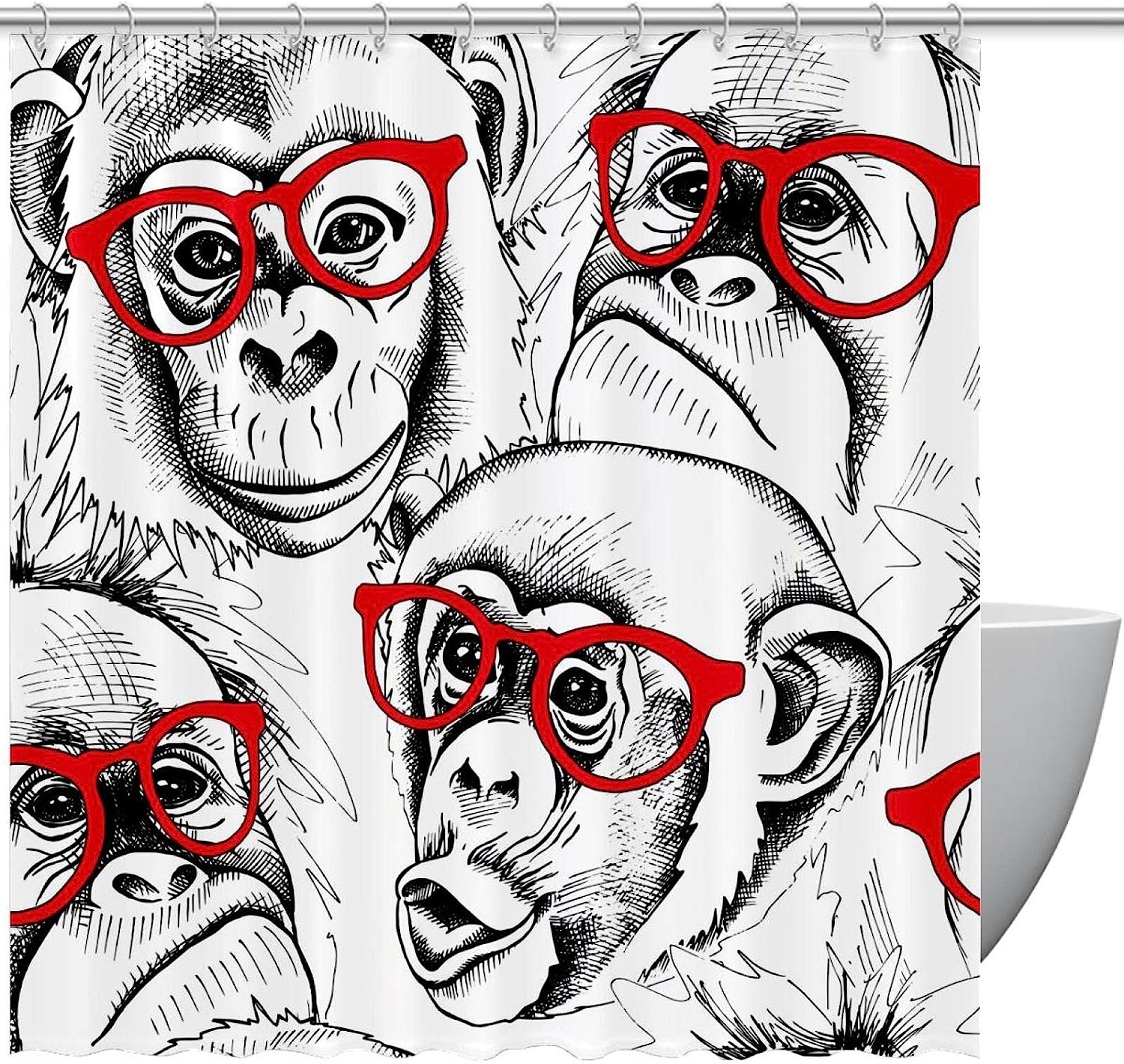 Monkey Portraits Shower Curtain - Quirky and Fun Bath Accessory