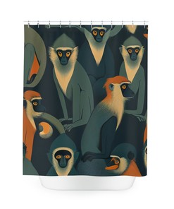 Monkey Shower Curtain with a Patterned Design for a Fun and Playful Bathroom Decor