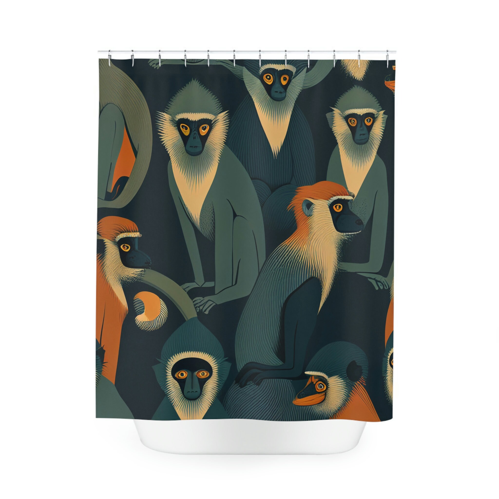 Monkey Shower Curtain with a Patterned Design for a Fun and Playful Bathroom Decor