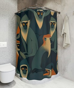 Monkey Shower Curtain with a Patterned Design for a Fun and Playful Bathroom Decor