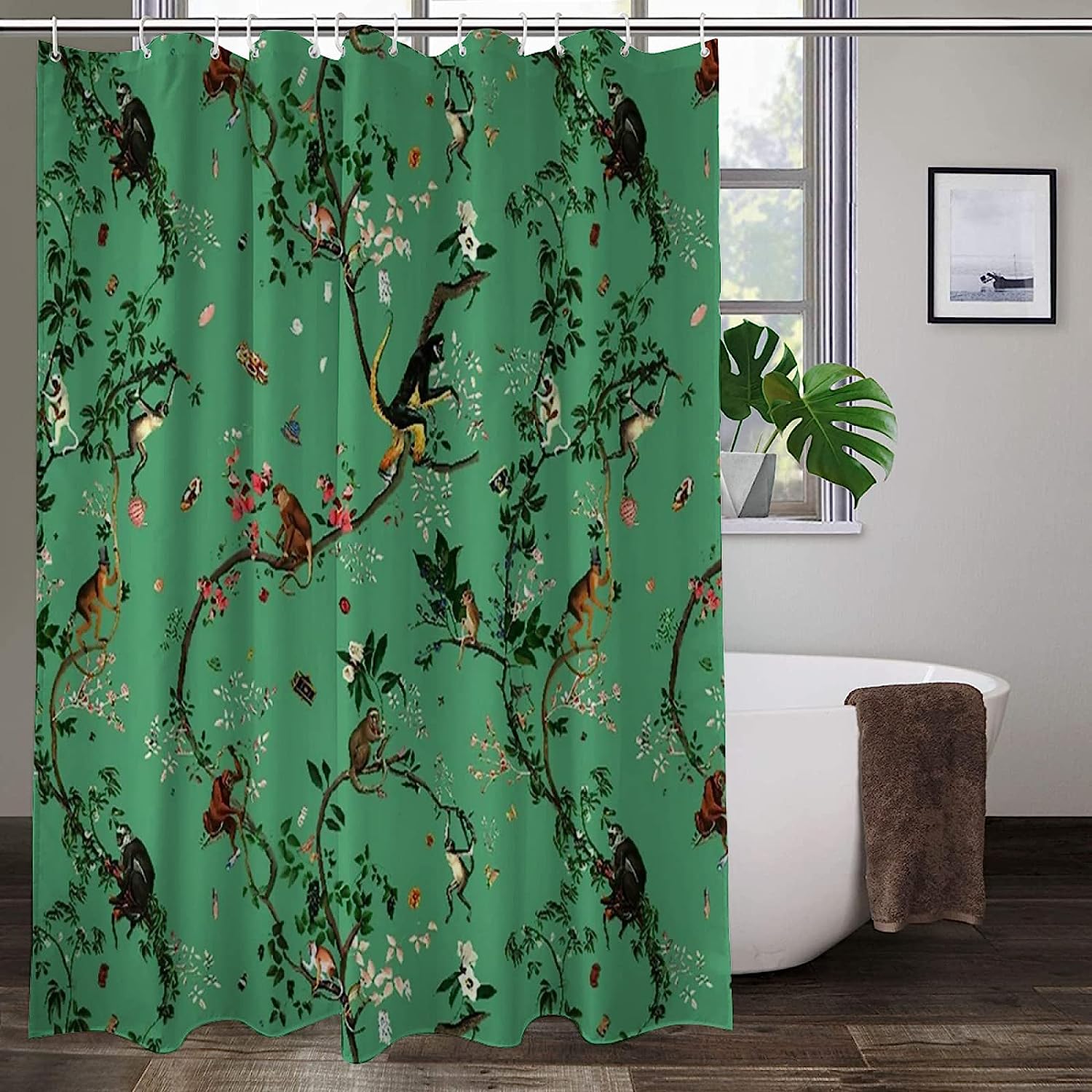 Monkey World Green Fabric Shower Curtain for Bathroom