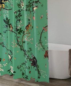 Monkey World Green Fabric Shower Curtain for Bathroom