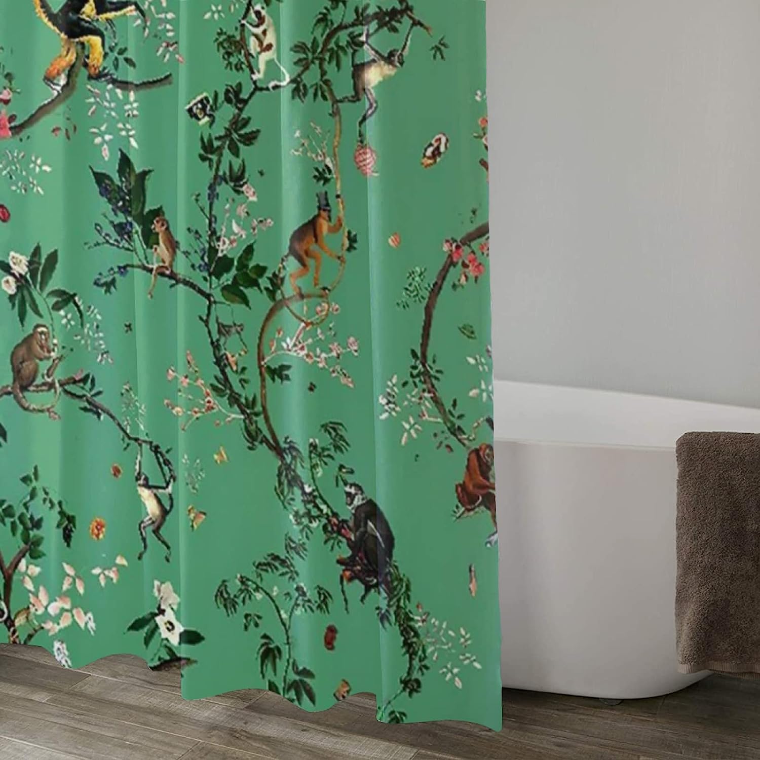 Monkey World Green Fabric Shower Curtain for Bathroom