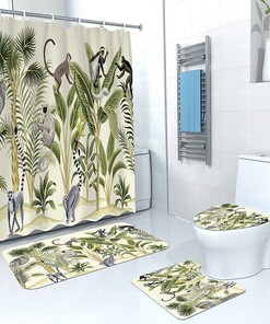 Monkey and Banana Tree Print Waterproof Shower Curtain for a Playful Bathroom