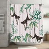 Monkeys in Floral Trees Shower Curtain, Chinoiserie Oriental Pattern, Tropical Bathtub Fabric