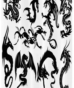 Monochromatic Japanese Dragon Shower Curtain For A Sophisticated Bathroom