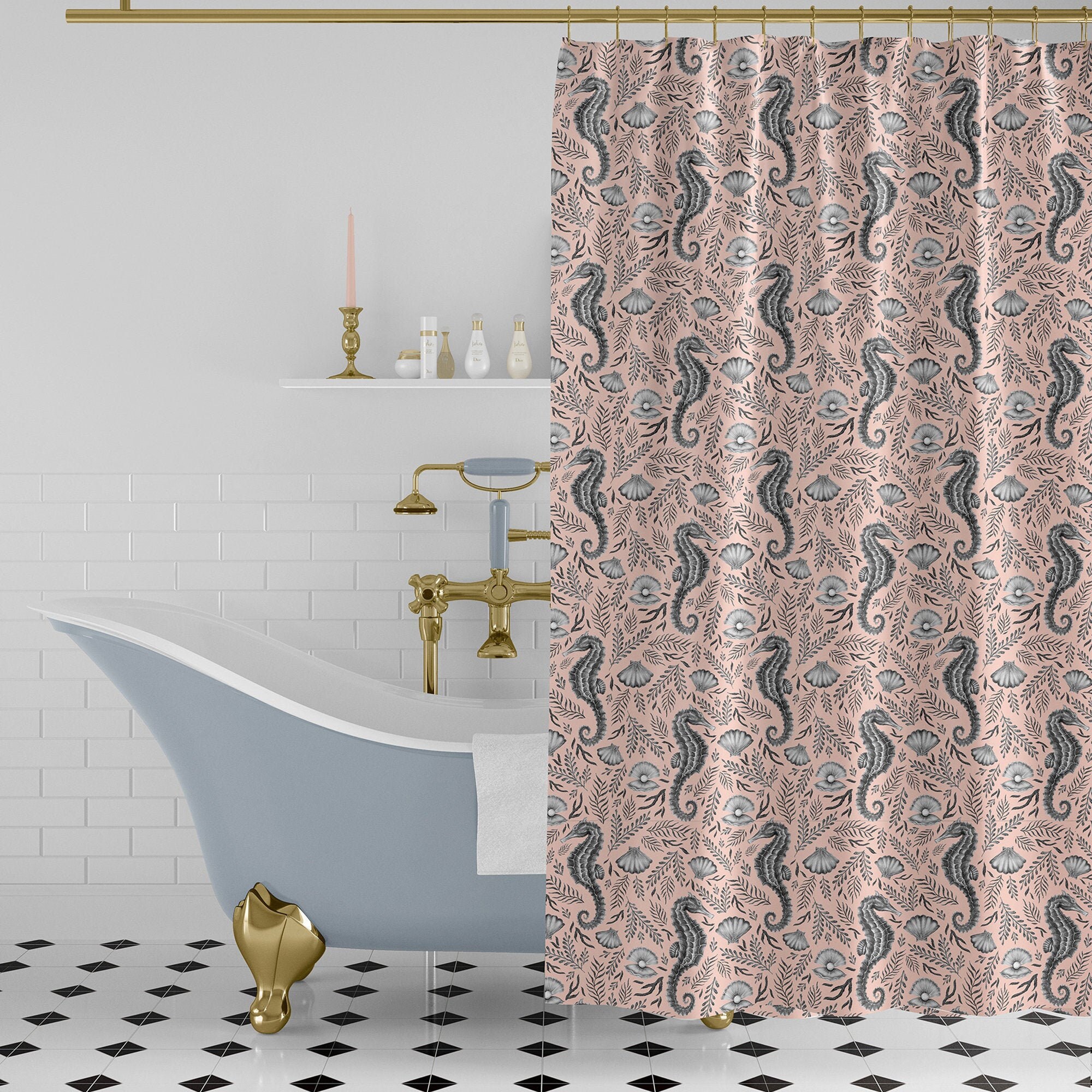 Monochrome Coral Royal Reef Shower Curtain in 3 Sizes - Stunning Bathroom Decor