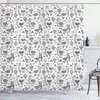 Monochrome Llama Pattern Shower Curtain With Abstract Triangles And Doodles For Bathroom Decor, White Charcoal Grey