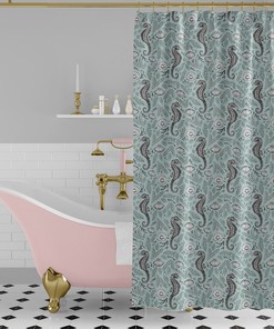 Monochrome Seafoam Royal Reef Shower Curtain in 3 Sizes - Beautiful Bathroom Decor 