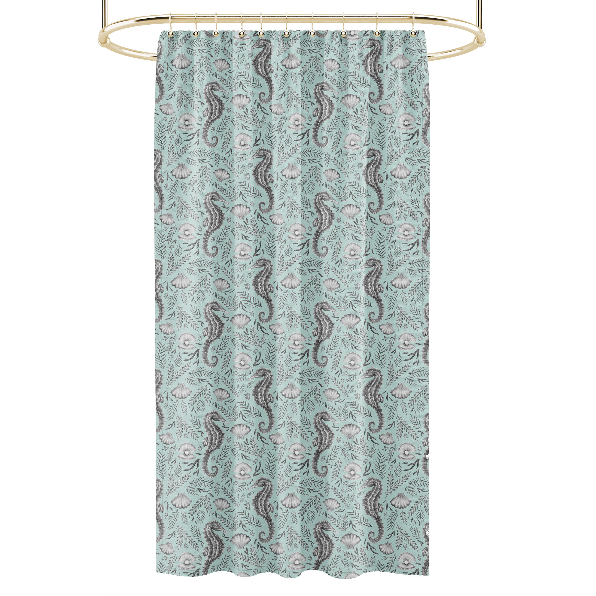 Monochrome Seafoam Royal Reef Shower Curtain in 3 Sizes - Beautiful Bathroom Decor