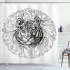 Monochrome Tiger Leaves Shower Curtain for Vintage Bathroom
