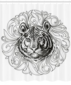 Monochrome Tiger Leaves Shower Curtain for Vintage Bathroom