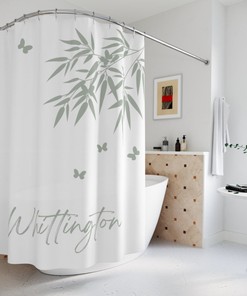 Monogram Sage Green Vine Personalized Shower Curtain, Farmhouse Monogrammed Bathroom Decor