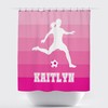 Monogrammed Ombre Football Shower Curtain with Stripes, Hot Pink and White Color Design for Girls Bathroom - Unbranded