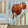 Monogrammed Sports Shower Curtain Featuring Baseball, Basketball And Football, Perfect For Boys' Bathroom Decor