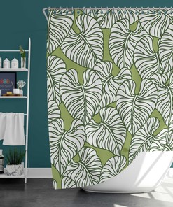 Monstera Green Leaves Print Shower Curtain For Your Botanical Bathroom 