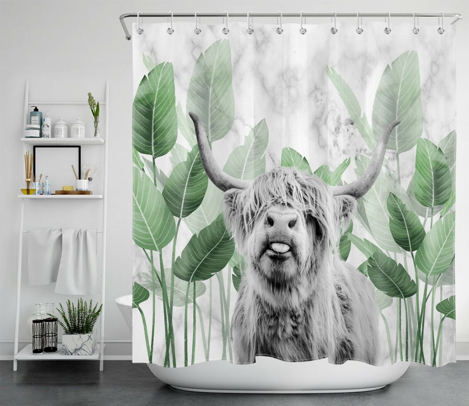 Monstera Leaf Shower Curtain With Quotes - Image 2