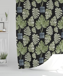 Monstera Leaf Shower Curtain for Nature Lovers: Waterproof Fabric with Botanical Prints and Home Decor Accessories