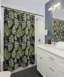 Monstera Leaf Shower Curtain for Nature Lovers: Waterproof Fabric with Botanical Prints and Home Decor Accessories