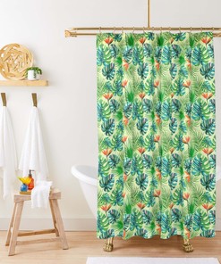 Monstera Palm Green Leaves Pattern Botanical Garden Shower Curtain - Nostalgic Charm To Your Bathroom