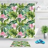 Monstera Palm Leaf Flamingo Fabric Shower Curtain 