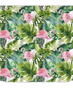 Monstera Palm Leaf Flamingo Fabric Shower Curtain
