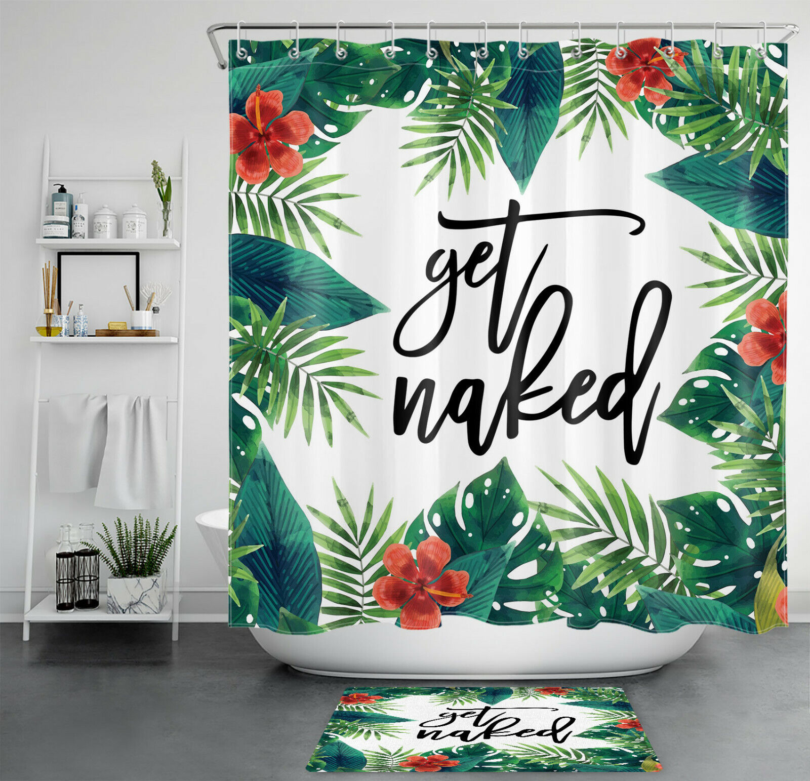 Monstera Palm Leaf Print Shower Curtain For Tropical Bathroom Vibes