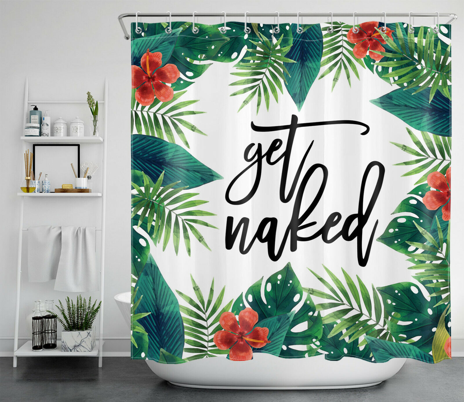 Monstera Palm Leaf Print Shower Curtain For Tropical Bathroom Vibes