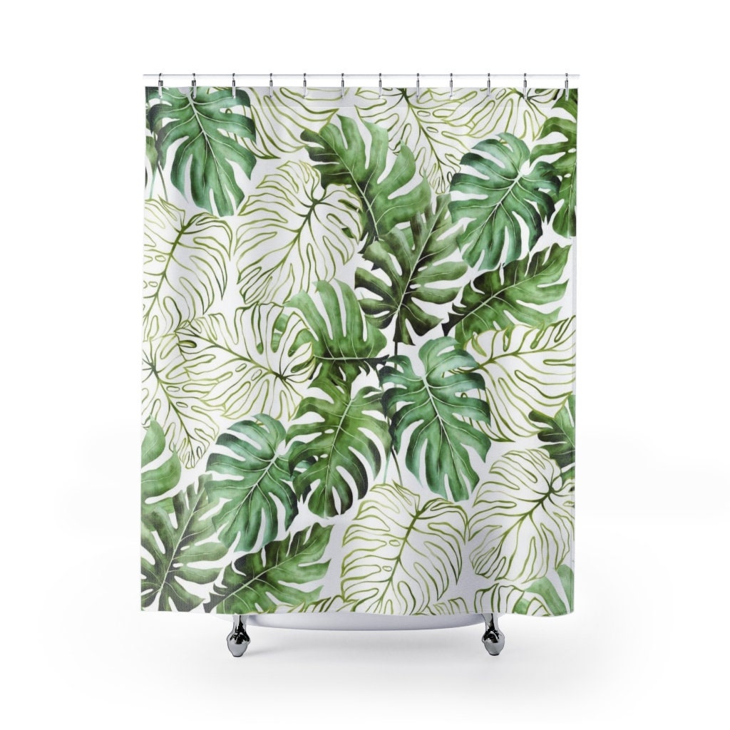 Monstera Shower Curtain for Houseplant Decor: Green Tropical Leaves in the Bathroom with a Touch of Paradise