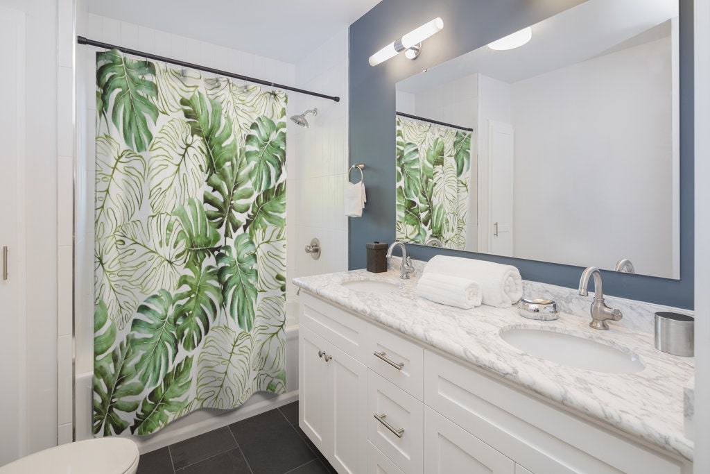 Monstera Shower Curtain for Houseplant Decor: Green Tropical Leaves in the Bathroom with a Touch of Paradise