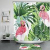 Monstera Tropical Plant Shower Curtain Waterproof Fabric Kit with Flamingo Palm Leaf Print